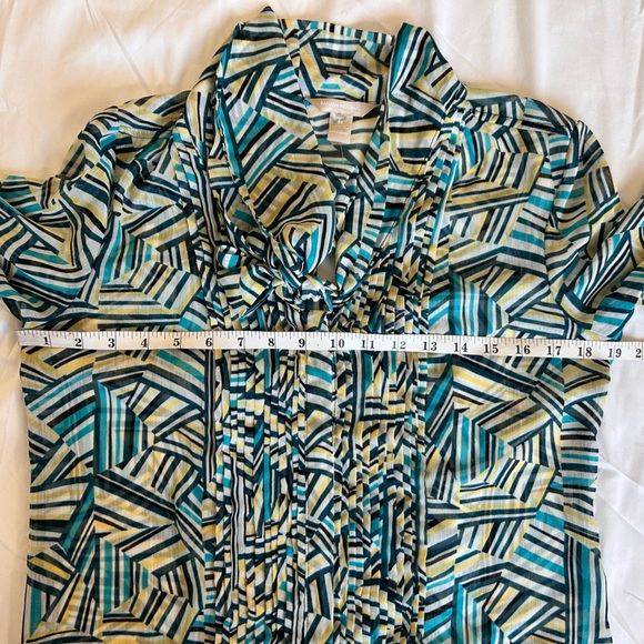 NWT Banana Republic sheer Blue Green 3/4 Sleeve blouse front Bow Lightweight M - Picture 5 of 13